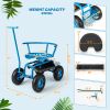 1PC Rolling Garden Cart with Height Adjustable Swivel Seat and Storage Basket