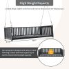 Patio Minimalist Twin Size Garden Swing Bed Wood Porch Swing with Ropes for Backyard, Safe Sloped Design