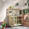 Outsunny Wooden Potting Bench with Storage, Sink, Water Tap for Backyard, Patio, Balcony, Natural