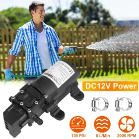 12V Water With 2 Hose Clamps 130PSI Self Priming Sprayer 70W Electric Diaphragm Water 6L Min For RV Camper Marine Boat (Option: 2pcs)