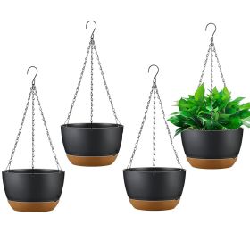 4Pcs 9.64In Diameter Hanging Planter With Drainage Holes Removable Self-Watering Tray Plastic Hanging Flower Plant Pots For Indoor Outdoor Herb I (Option: Grey)